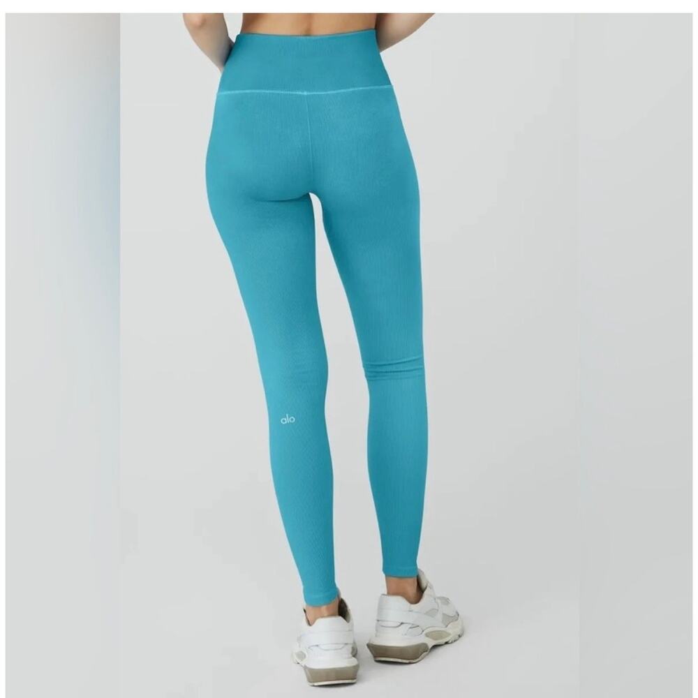 Alo Yoga Seamless Ribbed Airlift High Waist 7/8 Leggings Teal Blue Size S